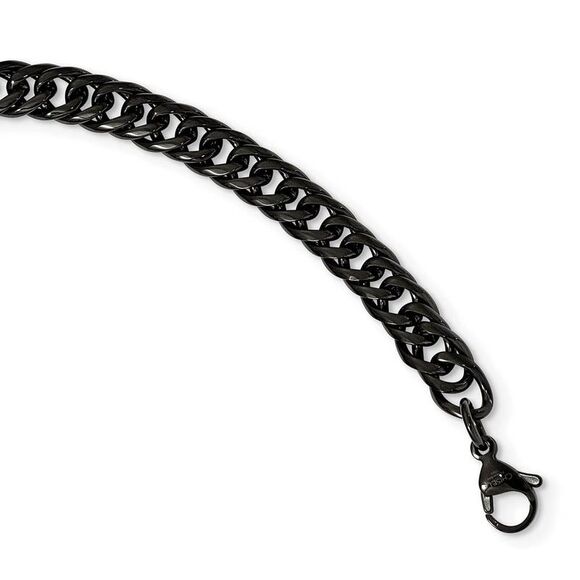 7mm Black Plated Stainless Steel Double Curb Chain Necklace, 24 Inch - Picture 1 of 8